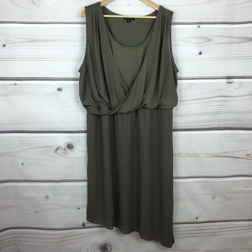 H by Halston Dress Womens 20W Brown Jet Set Jersey Draped Chiffon‎ Asymmetrical